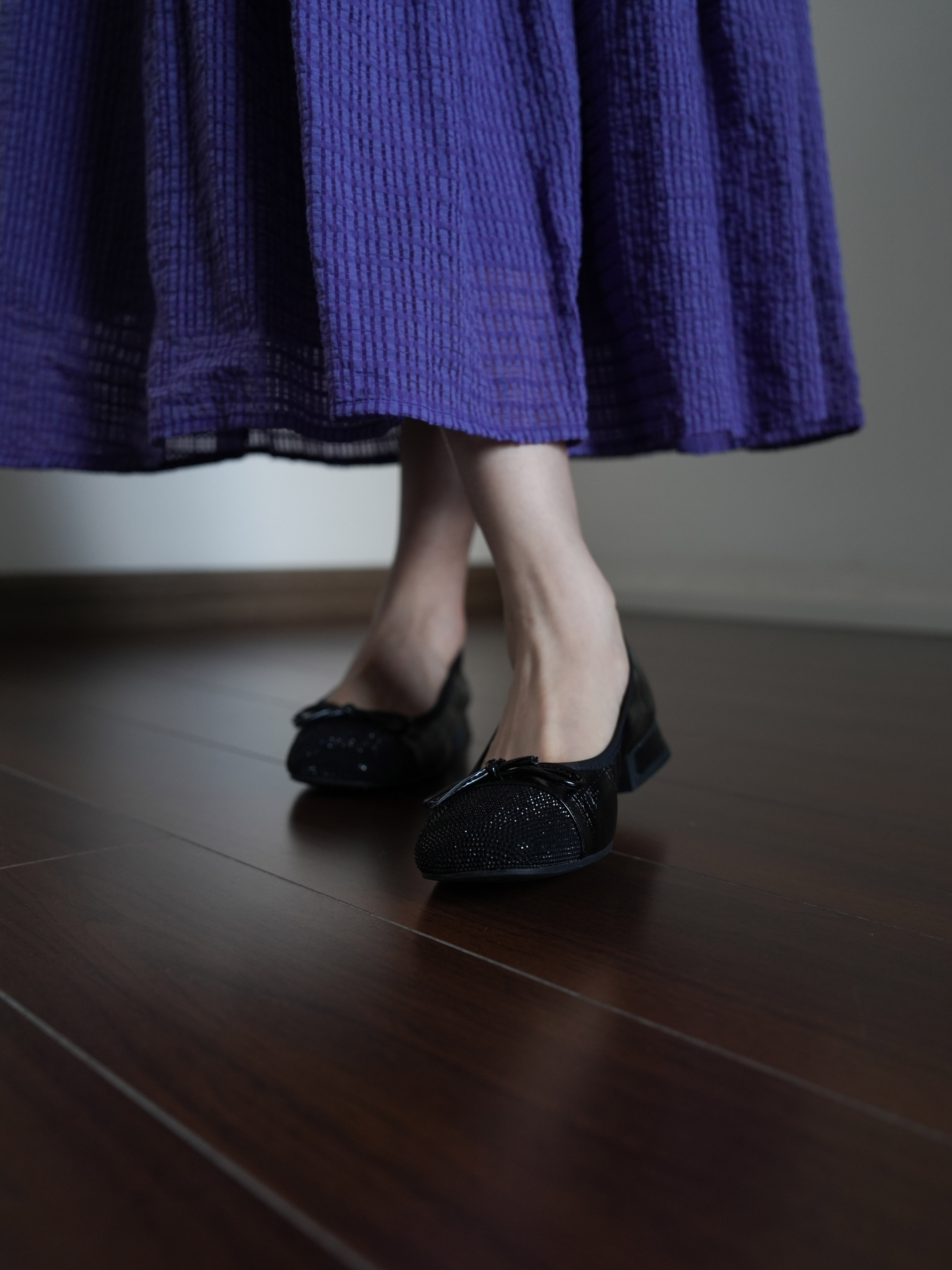 Square Toe Slip-On Flat Shoes for Women - Low Heel Water-Resistant Bow Detail All-Season Footwear