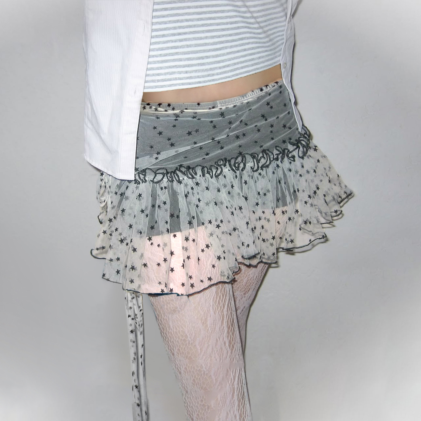 Starry Dreamy Sheer Lace Mini Skirt for Hot Girls - 90s Inspired Millennium Style Fashion