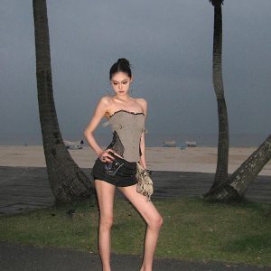 Strapless Lace Spliced Fishbone Corset Slim Fit Vest Top for Women - Advanced Design, Chic Style