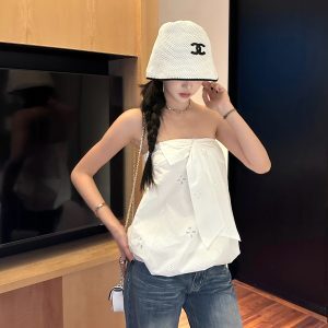 Strapless Summer White Flower Bud Top - High-End Loose Design for Brides, Sweet Desire Style, Perfect for Weddings and Events