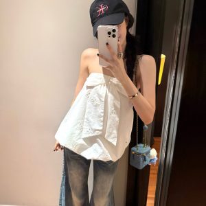 Strapless Summer White Flower Bud Top - High-End Loose Design for Brides, Sweet Desire Style, Perfect for Weddings and Events
