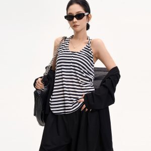 Striped Halter Sleeveless Off-Shoulder Tank Top for Women - Summer Casual Slimming Versatile Korean Style Fashion