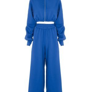 Striped Spliced Zipper Cardigan with Long Sleeve Top & High-Waisted Flared Pants Two-Piece Set - European American INS Style