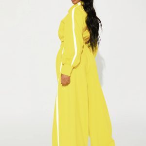 Striped Spliced Zipper Cardigan with Long Sleeve Top & High-Waisted Flared Pants Two-Piece Set - European American INS Style