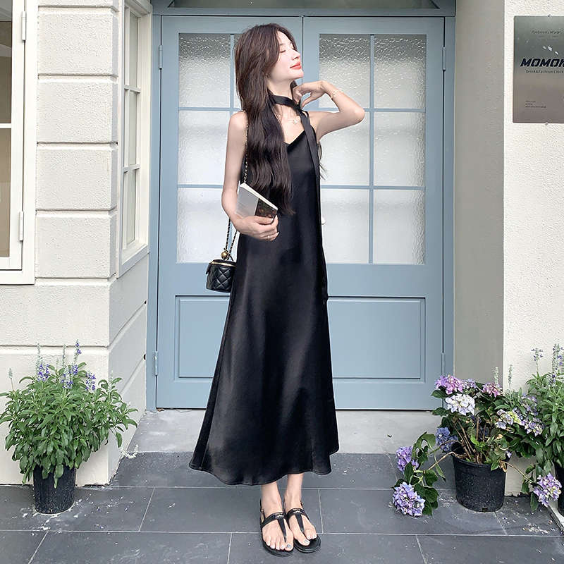 Stunning Black Spaghetti Strap Maxi Dress for Women - Sexy Ankle-Length Summer 2025 Style