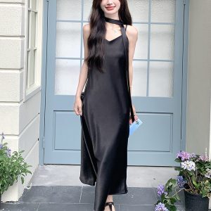 Stunning Black Spaghetti Strap Maxi Dress for Women - Sexy Ankle-Length Summer 2025 Style