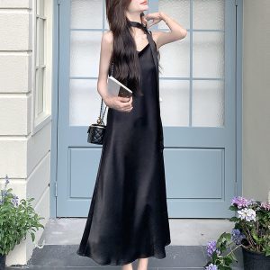 Stunning Black Spaghetti Strap Maxi Dress for Women - Sexy Ankle-Length Summer 2025 Style