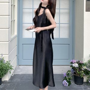 Stunning Black Spaghetti Strap Maxi Dress for Women - Sexy Ankle-Length Summer 2025 Style