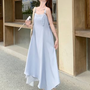 Stunning Blue Sleeveless Ankle-Length Dress for Women - Summer 2025 Style, Elegant Design, Age-Reducing Fashion