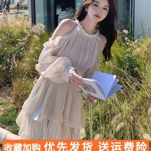 Stunning Off-Shoulder Halter Dress for Women - Trendy French Style Mini Dress for Spring/Summer 2025, Perfect for Vacations