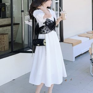 Stunning White Puff Sleeve Dress for Women - Summer 2025 Long Shirt Dress with High-End Feel, Chic and Elegant Style