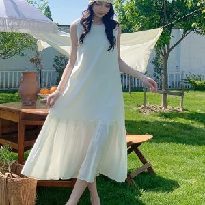 Stunning White Sleeveless Mermaid Tank Dress for Women - 2025 Summer Style with Gentle Temperament