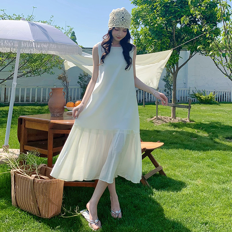 Stunning White Sleeveless Mermaid Tank Dress for Women - 2025 Summer Style with Gentle Temperament