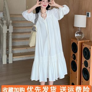 Stunning White Three-Quarter Sleeve Dress for Women - Relaxed Fit Long Skirt, Perfect for Summer 2025 Vacation & Fairy Style