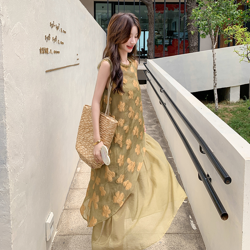 Stunning Yellow Sleeveless Dress for Women - Summer High-End Tank Style, Ankle-Length, Age-Reducing Design