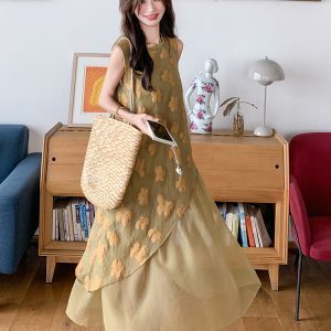 Stunning Yellow Sleeveless Dress for Women - Summer High-End Tank Style, Ankle-Length, Age-Reducing Design