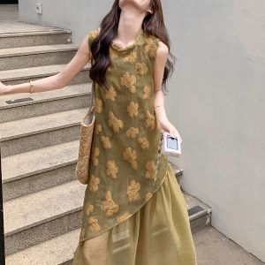 Stunning Yellow Sleeveless Dress for Women - Summer High-End Tank Style, Ankle-Length, Age-Reducing Design
