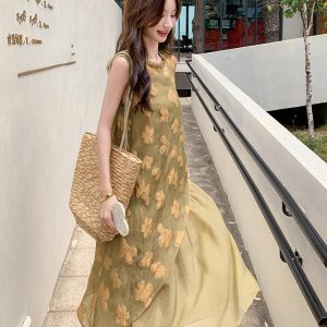Stunning Yellow Sleeveless Dress for Women - Summer High-End Tank Style, Ankle-Length, Age-Reducing Design