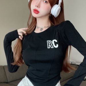 Stylish American Jazz Dance Top for Women - Unique Base Layer for Autumn & Winter, K-Pop Inspired Music Festival Outfit