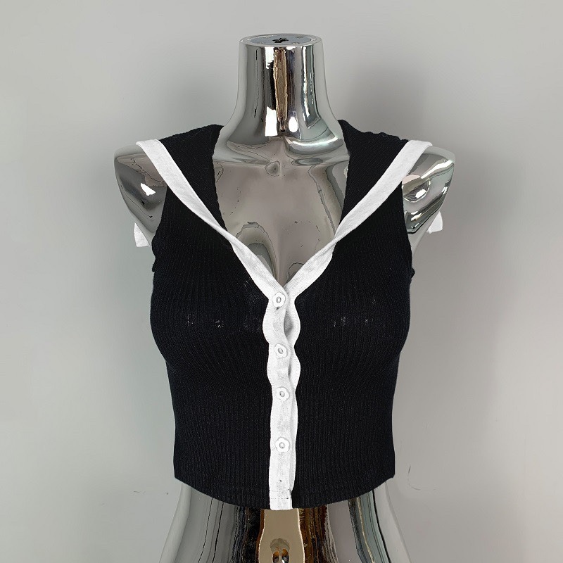 Stylish Color-Blocking Sleeveless T-Shirt Top for Women - Sexy Big-Breasted Charm, Versatile Korean Dongdaemun Trend