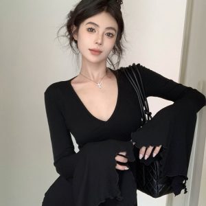 Stylish Long Sleeve T-Shirt for Women, Y2K Jazz Dance Top, K-Pop Festival Outfit, Spring Autumn Fashion