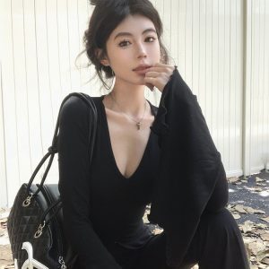 Stylish Long Sleeve T-Shirt for Women, Y2K Jazz Dance Top, K-Pop Festival Outfit, Spring Autumn Fashion