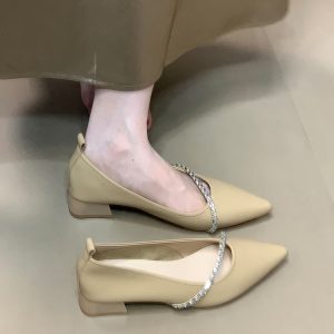Stylish Ocean One Pointed Toe Chunky Low Heel Rhinestone Strap Shallow Mouth Women's Shoes - 2025 French Style Evening Commuting Footwear
