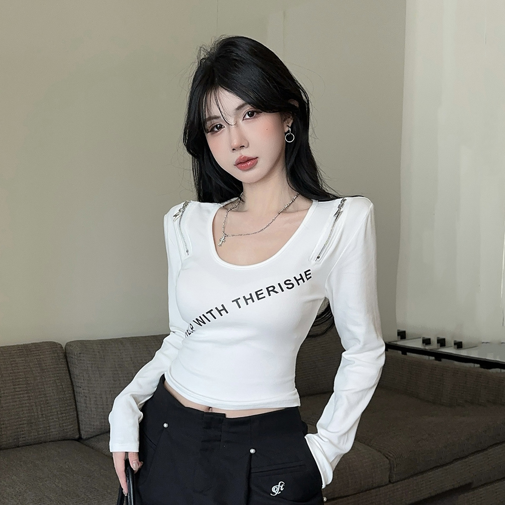 Stylish Zip-Up Long Sleeve T-Shirt for Women - Autumn Winter Fashion, K-Pop Inspired, Jazz Dance Top for Bold Looks
