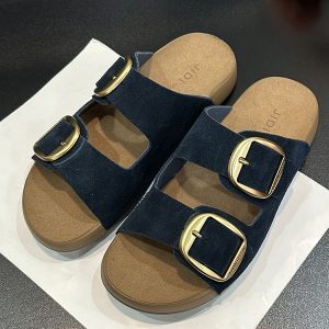 Suede Retro Belt Buckle Slide Sandals for Women - Thick-Soled Half Slippers, Casual Summer Outdoor Footwear, 2025 New Style