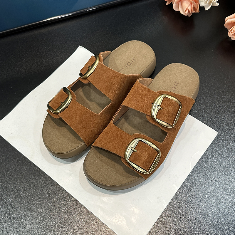 Suede Retro Belt Buckle Slide Sandals for Women - Thick-Soled Half Slippers, Casual Summer Outdoor Footwear, 2025 New Style