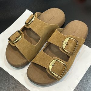 Suede Retro Belt Buckle Slide Sandals for Women - Thick-Soled Half Slippers, Casual Summer Outdoor Footwear, 2025 New Style