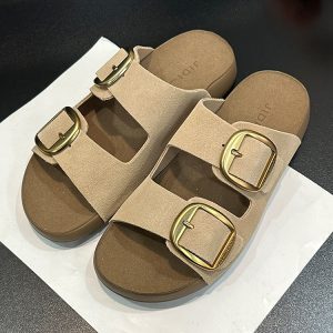 Suede Retro Belt Buckle Slide Sandals for Women - Thick-Soled Half Slippers, Casual Summer Outdoor Footwear, 2025 New Style