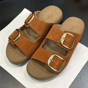 Suede Retro Belt Buckle Slide Sandals for Women - Thick-Soled Half Slippers, Casual Summer Outdoor Footwear, 2025 New Style