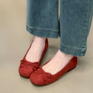 Suede Slip-On Ballet Flats with Low-Cut Design and Hidden Height Increase - Stylish Mary Jane Shoes for Everyday Wear