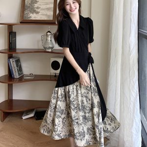Summer 2025 Chinese-Style Faux Two-Piece Long Skirt Set Dress for Women - Unique National Wind Design, Stunning and Beautiful