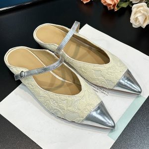 Summer 2025 French-Style Chunky-Heeled Color-Blocked Mules for Women - Genuine Leather Closed-Toe Half-Slippers for Outdoor Wear