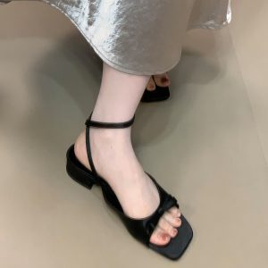 Summer 2025 Open-Toe Bow Sandals for Women, Low-Heeled Ankle Strap Slip-On Shoes, Trendy Summer Footwear