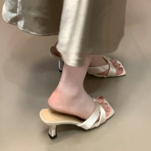 Summer 2025 Slim-Heeled French-Style Square-Toe Sandals - Chic High-Heeled Slides for Effortless Elegance
