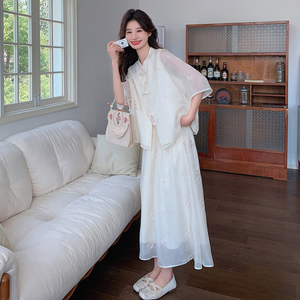 Summer 2025 Women’s Chinese-Style Qipao Long Dress Two-Piece Set - Cool Relaxed National Wind Fashion