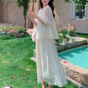 Summer 2025 Women’s Chinese-Style Qipao Long Dress Two-Piece Set - Cool Relaxed National Wind Fashion