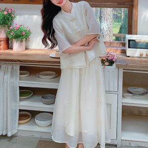 Summer 2025 Women’s Chinese-Style Qipao Long Dress Two-Piece Set - Cool Relaxed National Wind Fashion