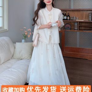 Summer 2025 Women’s Chinese-Style Qipao Long Dress Two-Piece Set - Cool Relaxed National Wind Fashion
