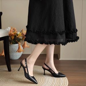 Summer 2025 Women's Pointed Toe High Heels Open-Back Strap Sandals in Genuine Leather - Chic Thin Heel Design