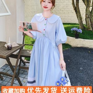 Summer 2025 Women's Puff Dress with Unique Bubble Sleeves and Doll Collar - Cute Gentle Style Long Dress