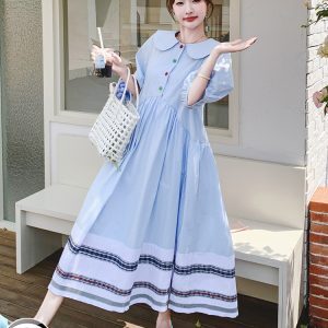 Summer 2025 Women's Puff Dress with Unique Bubble Sleeves and Doll Collar - Cute Gentle Style Long Dress