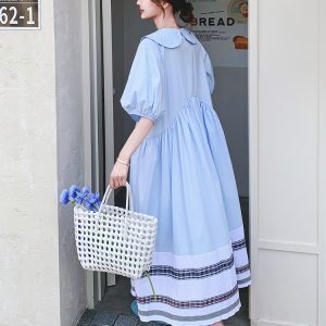 Summer 2025 Women's Puff Dress with Unique Bubble Sleeves and Doll Collar - Cute Gentle Style Long Dress