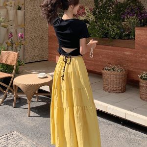 Summer 2025 Women's Short Sleeve Two-Piece Outfit Set - Unique Dopamine Style Long Dress for Vacation Wear