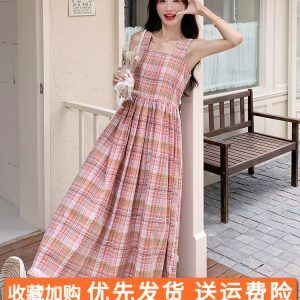 Summer 2025 Women's Unique Patchwork Plaid Sleeveless Vest Dress - Beautiful Age-Reducing Long Dress in Chic Style