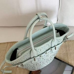 Summer 2025 Zhao Lusi Style Rhinestone Bucket Bag - Vacation Denim Crossbody Tote for Trendy Y2K Fashion