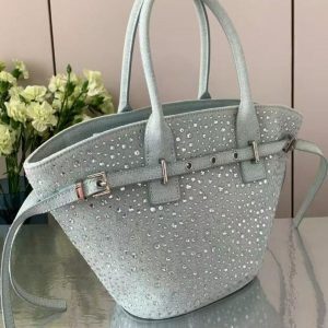 Summer 2025 Zhao Lusi Style Rhinestone Bucket Bag - Vacation Denim Crossbody Tote for Trendy Y2K Fashion